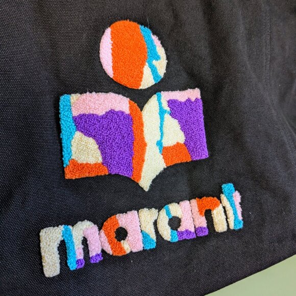 Isabel Marant Bouclé Canvas Logo Tote Bag Shopper Carryall Black Travel NWOT - Picture 2 of 9